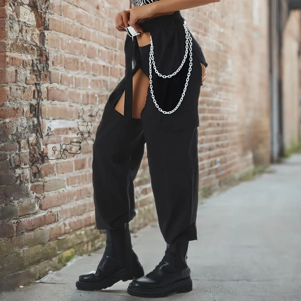 Women Fashion Cargo Pants High Rise Sweatpants Rave Reflective Pants Solid Color Color Block