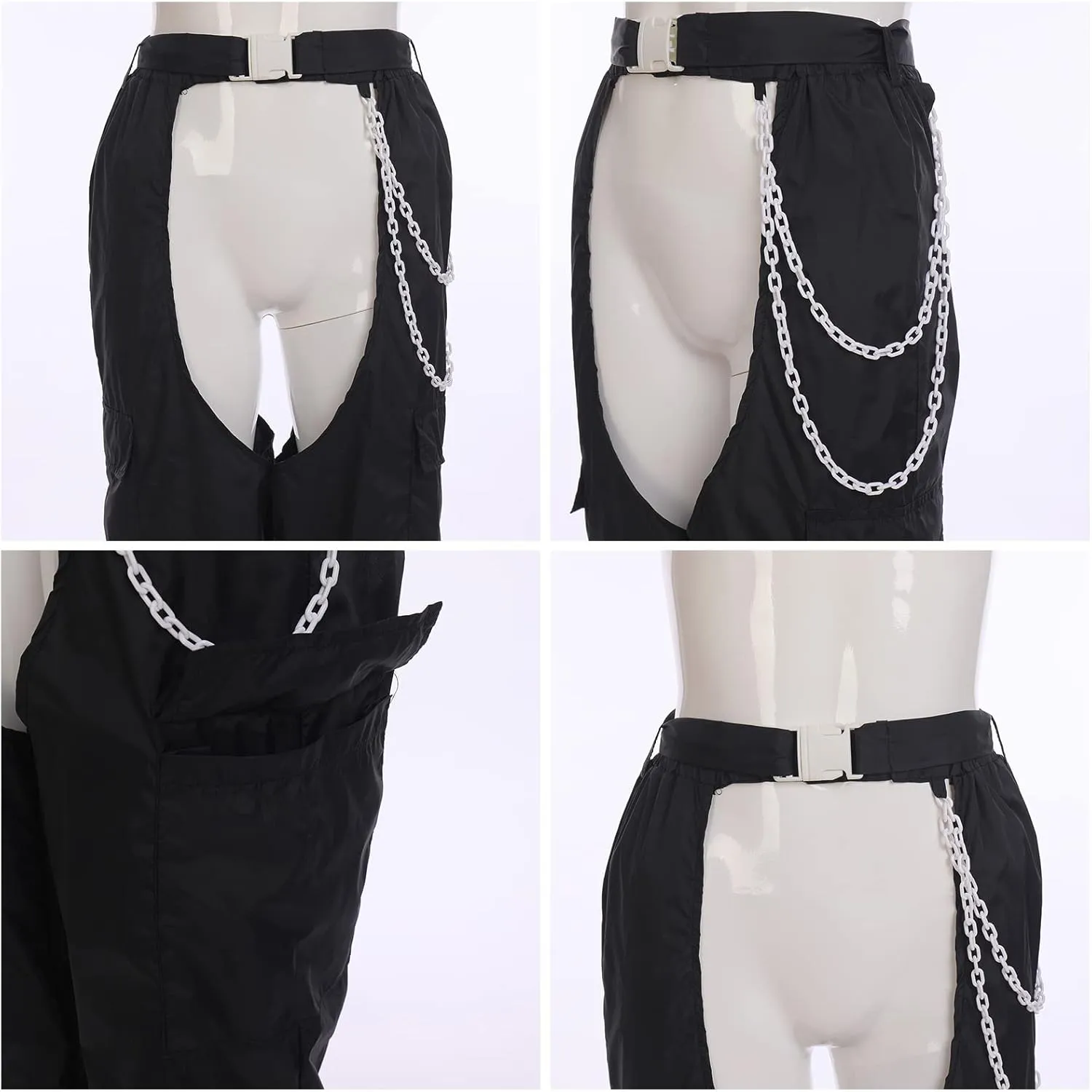 Women Fashion Cargo Pants High Rise Sweatpants Rave Reflective Pants Solid Color Color Block