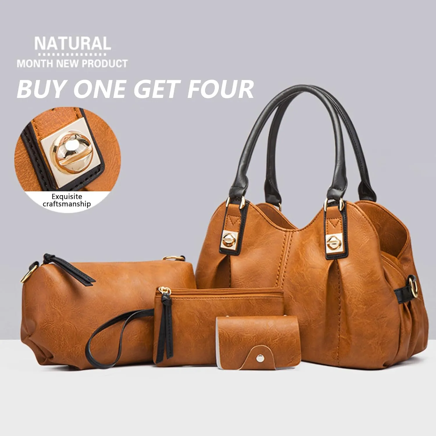 Women Fashion Handbags Set 4 PCS Women Satchel Shoulder Bag Tote Top Handle Bag PU Leather Crossbody Bags