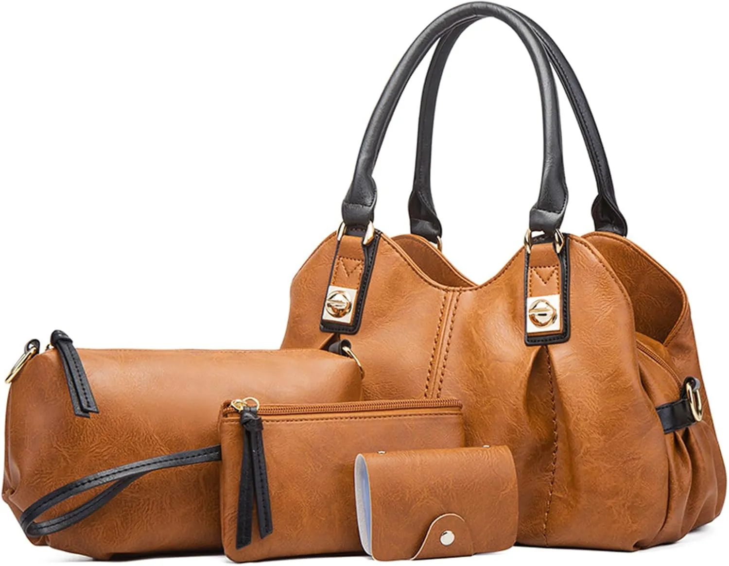 Women Fashion Handbags Set 4 PCS Women Satchel Shoulder Bag Tote Top Handle Bag PU Leather Crossbody Bags