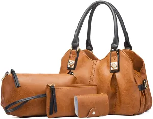 Women Fashion Handbags Set 4 PCS Women Satchel Shoulder Bag Tote Top Handle Bag PU Leather Crossbody Bags