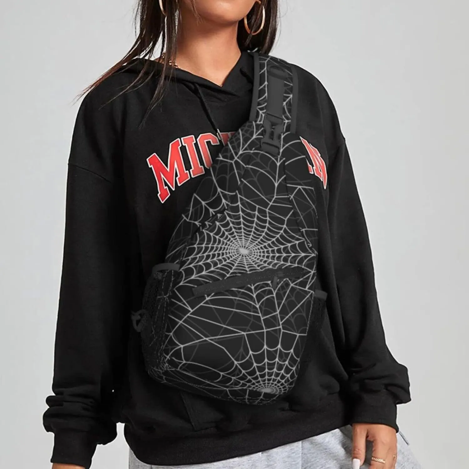 Women Funny Halloween Spider Web Crossbody Sling Backpack for Men Chest Bag Shoulder Bag Lightweight One Strap Backpack Travel Outdoor Daypack