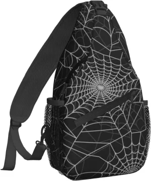 Women Funny Halloween Spider Web Crossbody Sling Backpack for Men Chest Bag Shoulder Bag Lightweight One Strap Backpack Travel Outdoor Daypack