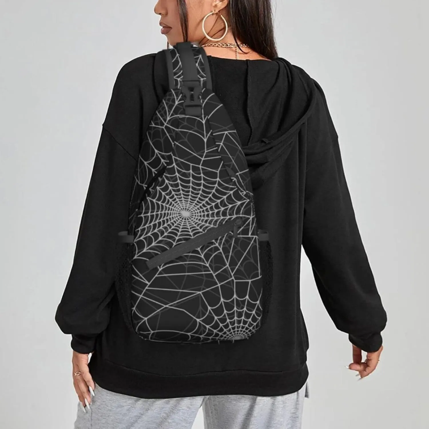 Women Funny Halloween Spider Web Crossbody Sling Backpack for Men Chest Bag Shoulder Bag Lightweight One Strap Backpack Travel Outdoor Daypack