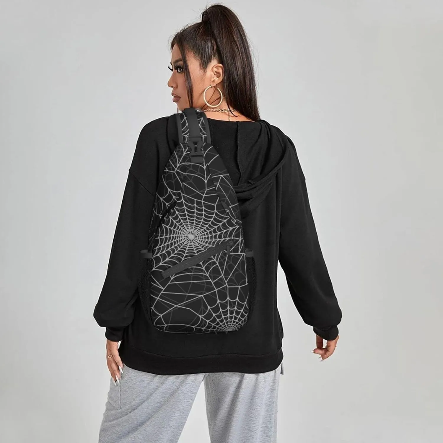 Women Funny Halloween Spider Web Crossbody Sling Backpack for Men Chest Bag Shoulder Bag Lightweight One Strap Backpack Travel Outdoor Daypack
