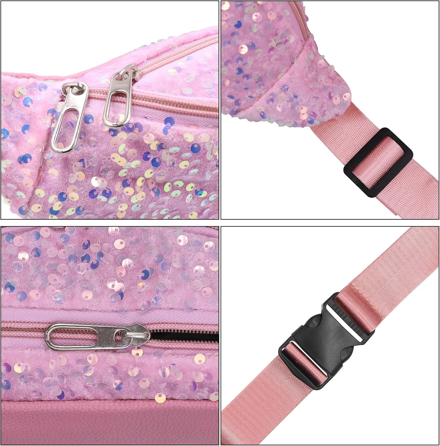 Women Girls Waist Bag Fanny Pack Shiny Sequin Waist Pouch Chest Crossbody Belt Bags Adjustable for Sports Daily,Pink A#