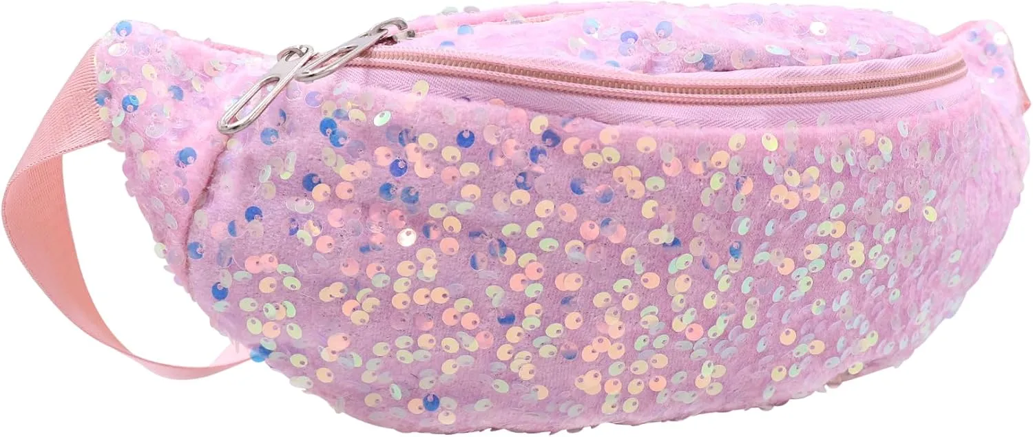 Women Girls Waist Bag Fanny Pack Shiny Sequin Waist Pouch Chest Crossbody Belt Bags Adjustable for Sports Daily,Pink A#