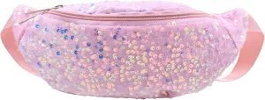 Women Girls Waist Bag Fanny Pack Shiny Sequin Waist Pouch Chest Crossbody Belt Bags Adjustable for Sports Daily,Pink A#