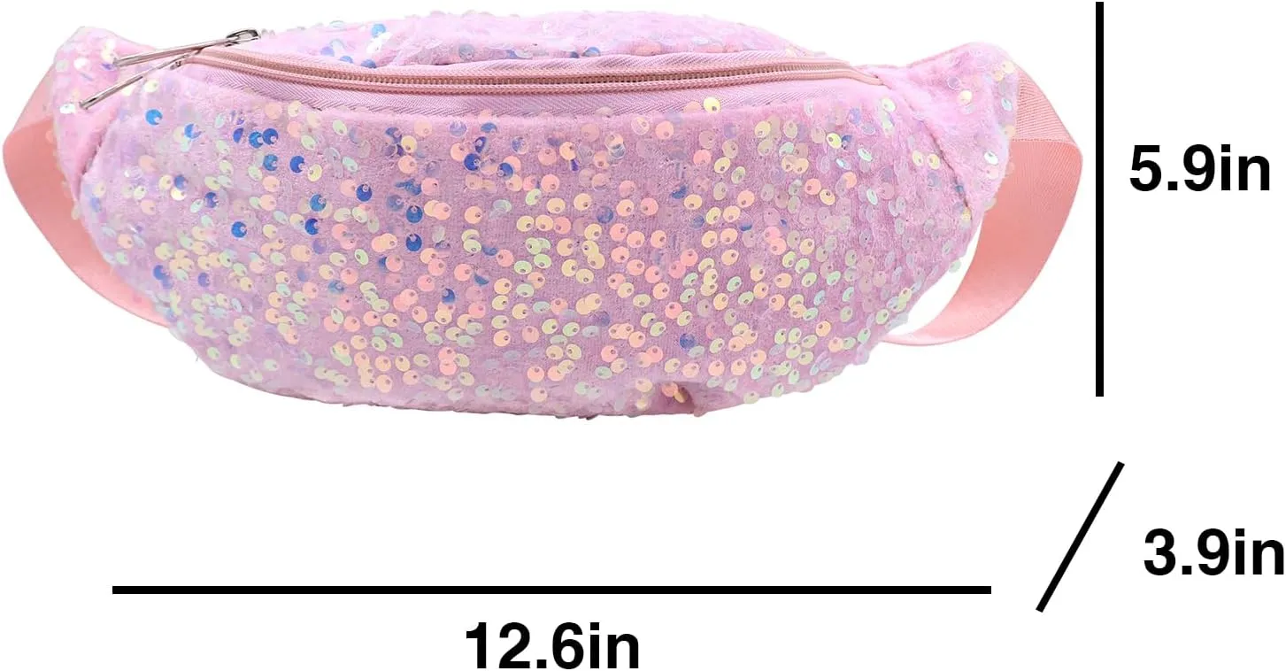 Women Girls Waist Bag Fanny Pack Shiny Sequin Waist Pouch Chest Crossbody Belt Bags Adjustable for Sports Daily,Pink A#