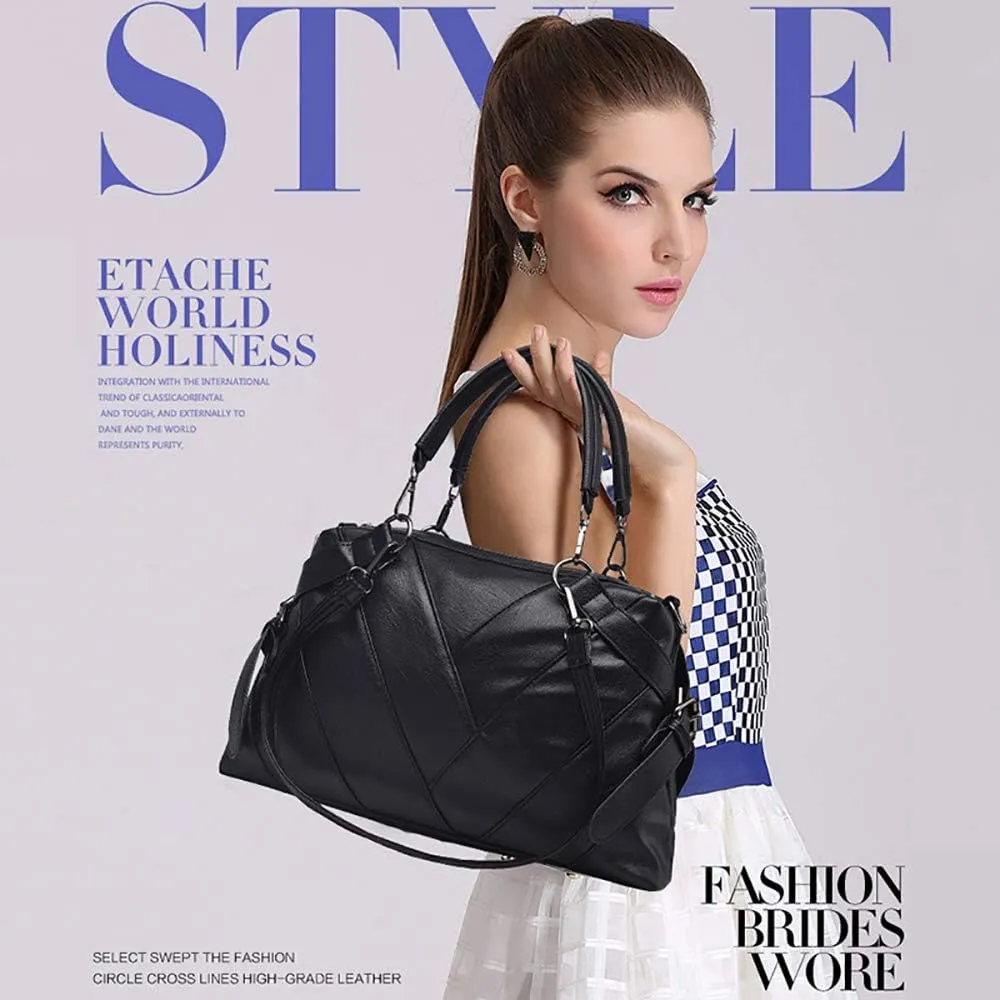 Women Handbag Hobo Shoulder Crossbody Bag,Stitching PU Top Handle Bags Totes Satchel Purse
