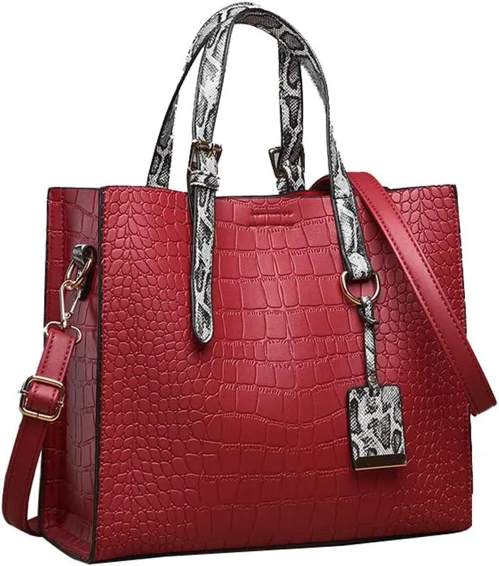 Women Handbags Alligator Pattern Purses Fashion Satchel Bags Top Handle Shoulder Bags Vegan Leather Work Tote Bag