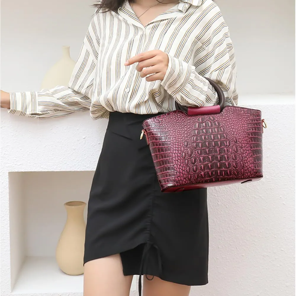 Women Handbags Purse PU Leather Crocodile Pattern Satchel Bags Top Circular Handle Handbag Ladies Shoulder Bag