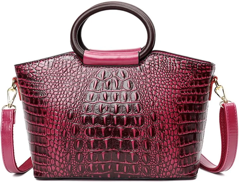 Women Handbags Purse PU Leather Crocodile Pattern Satchel Bags Top Circular Handle Handbag Ladies Shoulder Bag