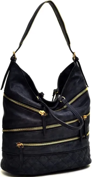 Women Hobo Purse Shoulder Bag Bucket Handbag with Big Hook Hardware Snap Closure