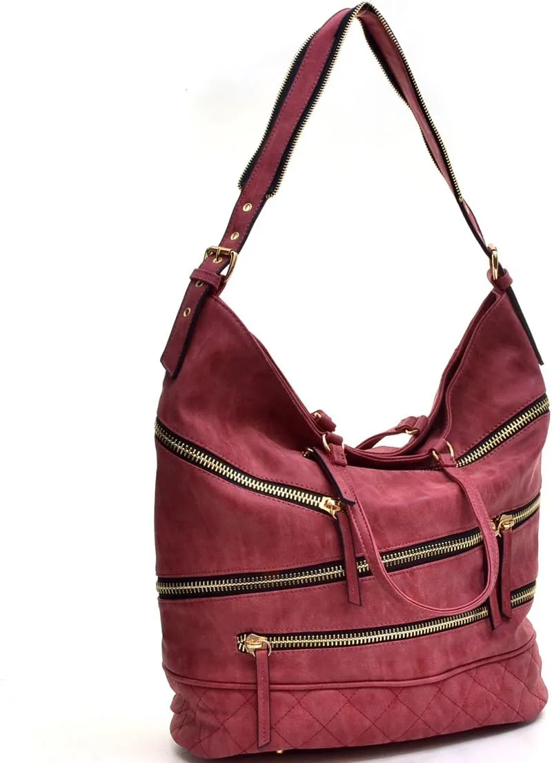 Women Hobo Purse Shoulder Bag Bucket Handbag with Big Hook Hardware Snap Closure