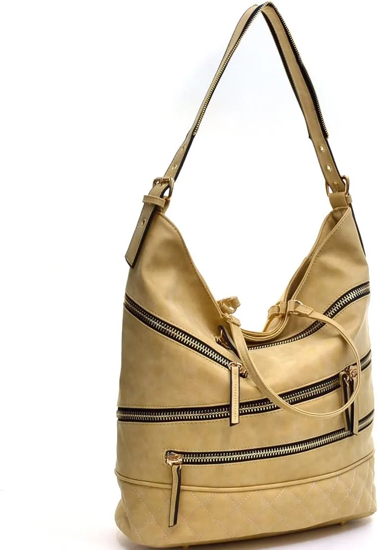 Women Hobo Purse Shoulder Bag Bucket Handbag with Big Hook Hardware Snap Closure