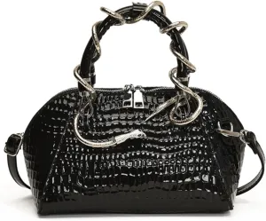Women Leather Handbag Stylish Snakeskin Pattern PU Leather Top - Handle Satchel - Versatile Shoulder and Crossbody Bag