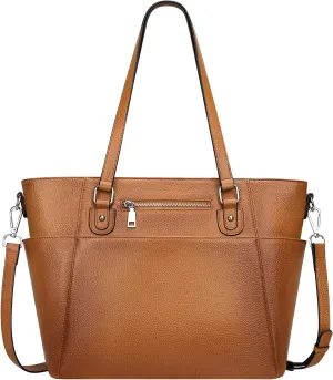 Women Leather Handbags Genuine Leather Tote Shoulder Bag Crossbody with Multi Pockets(O105E Two Tone Brown)