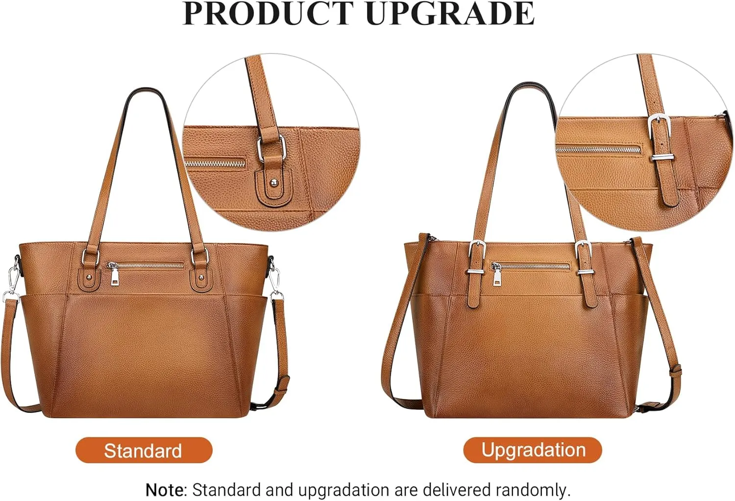Women Leather Handbags Genuine Leather Tote Shoulder Bag Crossbody with Multi Pockets(O105E Two Tone Brown)