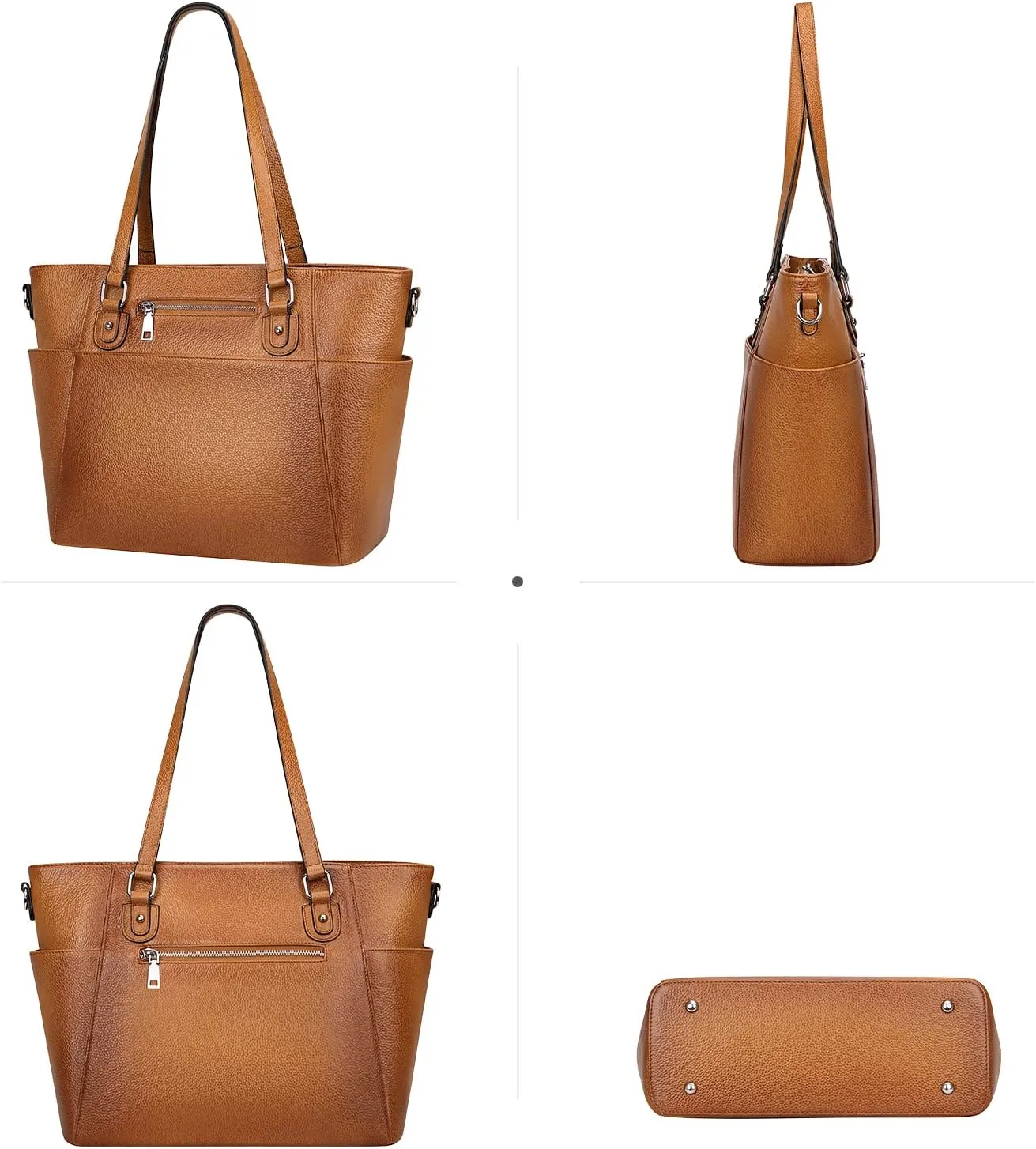 Women Leather Handbags Genuine Leather Tote Shoulder Bag Crossbody with Multi Pockets(O105E Two Tone Brown)