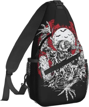 Women Scary Grave Zombie Halloween Skeleton Crossbody Sling Backpack for Men Chest Bag Shoulder Bag Lightweight One Strap Backpack Travel Outdoor Daypack
