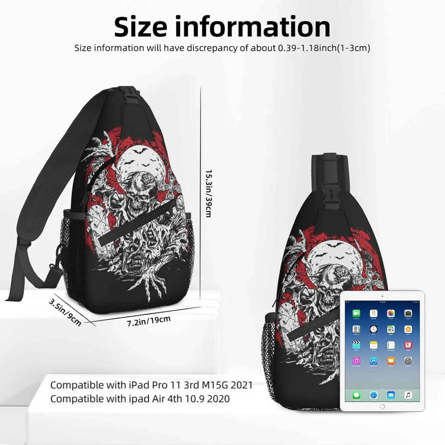 Women Scary Grave Zombie Halloween Skeleton Crossbody Sling Backpack for Men Chest Bag Shoulder Bag Lightweight One Strap Backpack Travel Outdoor Daypack