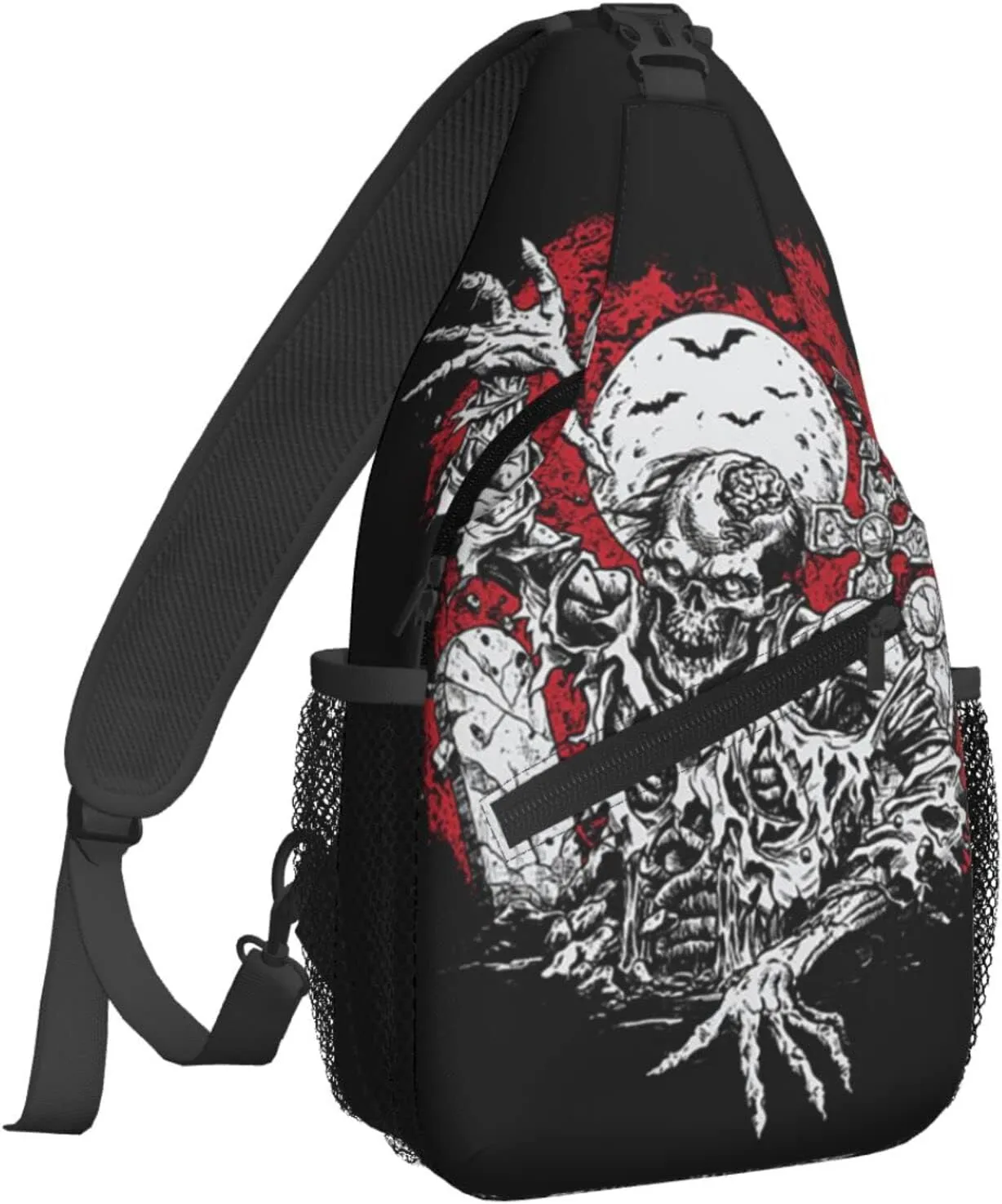 Women Scary Grave Zombie Halloween Skeleton Crossbody Sling Backpack for Men Chest Bag Shoulder Bag Lightweight One Strap Backpack Travel Outdoor Daypack