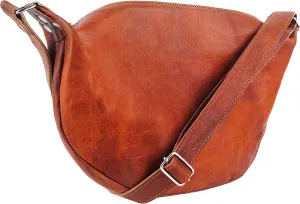Women Sling Leather Hobo Bag Semi Circle Round Handbag Slouchy Outdoor Purse