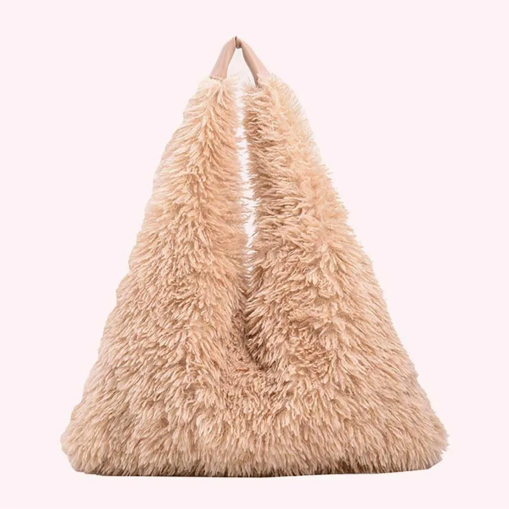 Women Soft Plush Shoulder Bag Fluffy Autumn Winter Handbag Closure Slouchy Hobo Bag Underarm Bag Shopping Trvavel B