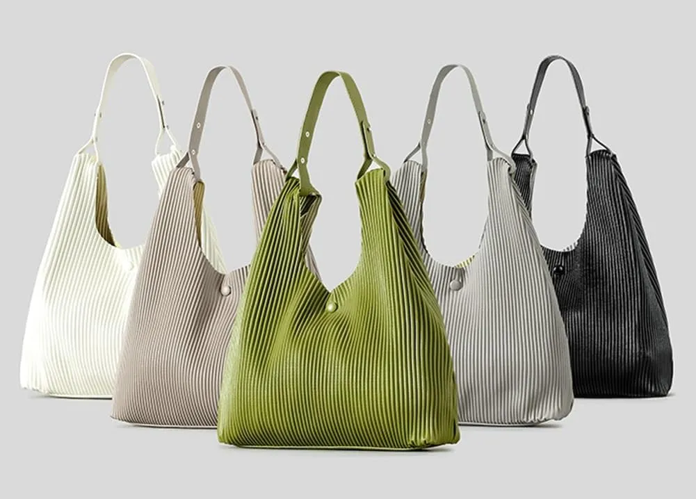 Women Soft Vegan Leather Handbags Fashion Shoulder Totes Large Bucket Hobo Purse Pleated Top Handle Satchel 2024