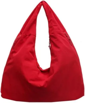 Women Solid Color Draped Tote Bag Large Capacity Nylon Shoulder Purse Versatile Slouchy Hobo Bag Travel Sport