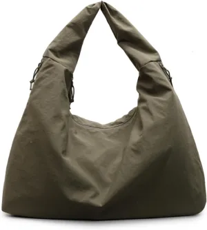 Women Solid Color Draped Tote Bag Large Capacity Nylon Shoulder Purse Versatile Slouchy Hobo Bag Travel Sport
