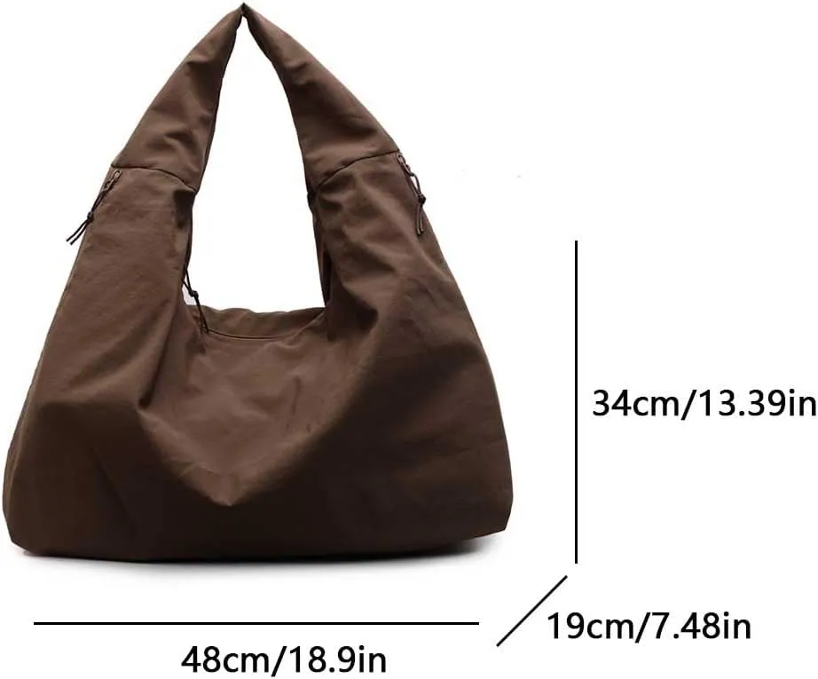 Women Solid Color Draped Tote Bag Large Capacity Slouchy Hobo Bag Minimalist Versatile Shoulder Bags Nylon Hobo Bags