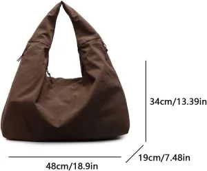 Women Solid Color Draped Tote Bag Large Capacity Slouchy Hobo Bag Minimalist Versatile Shoulder Bags Nylon Hobo Bags