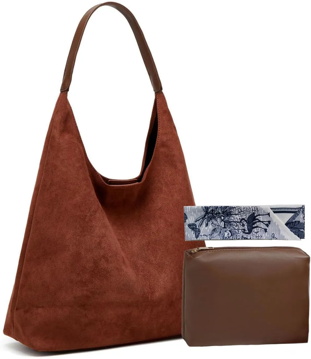 Women Suede Hobo Bags - Vintage Leather Slouchy Shoulder Tote Handbag