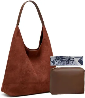 Women Suede Hobo Bags - Vintage Leather Slouchy Shoulder Tote Handbag