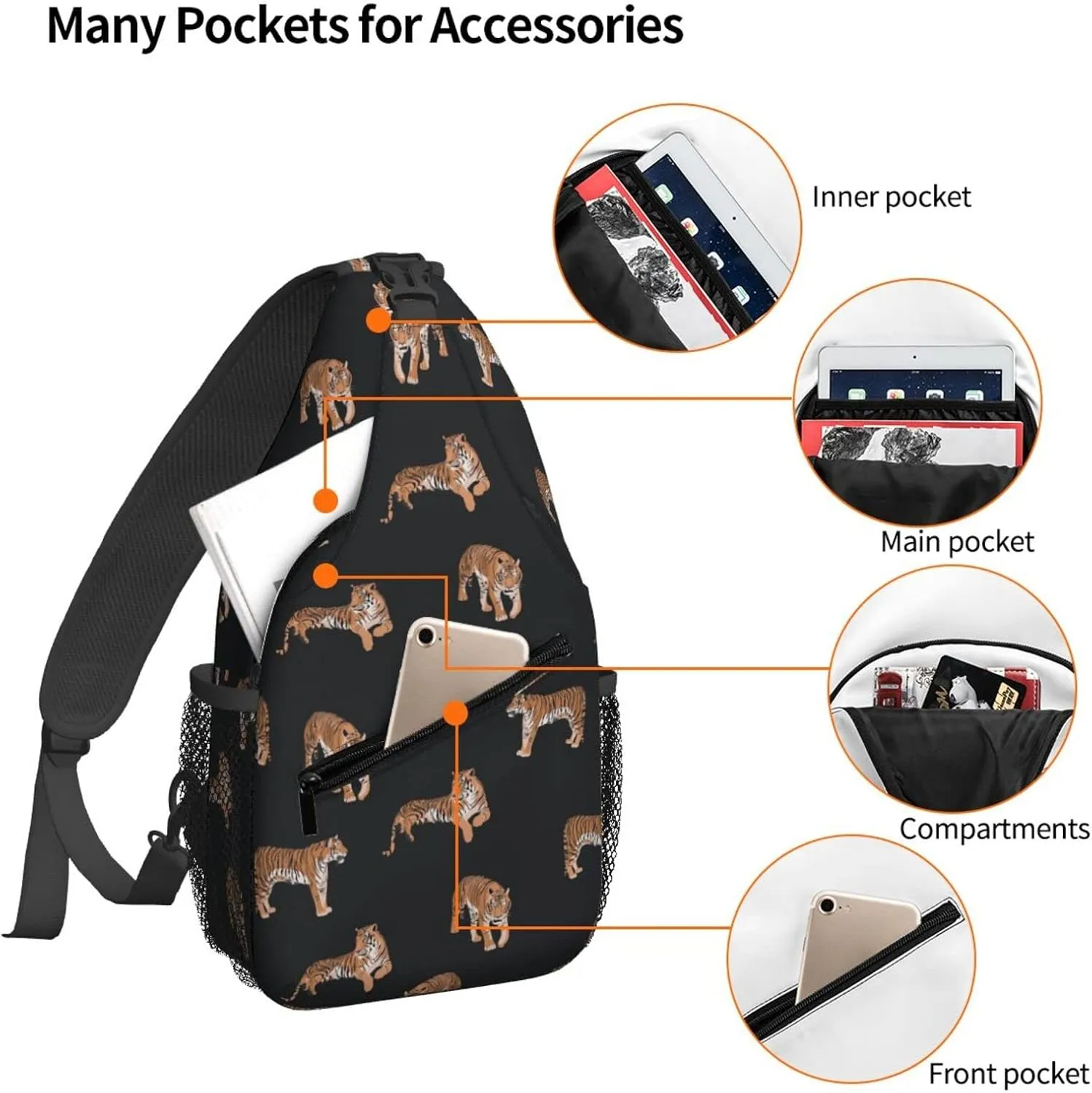 Women Tiger Animal Trendy Pattern Crossbody Sling Backpack for Men Chest Bag Shoulder Bag Lightweight One Strap Backpack Travel Outdoor Daypack