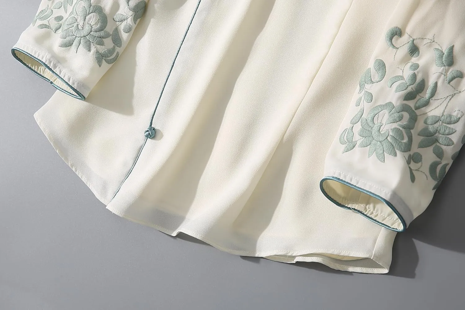 Women Vintage Chinese Hanfu Embroidered Chiffon Pullover Stand Collar Blouse 3/4 Sleeve Bottoming Shirt Elegant Tops