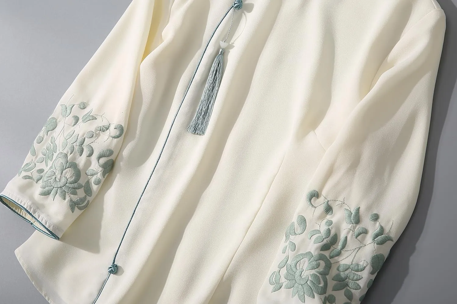 Women Vintage Chinese Hanfu Embroidered Chiffon Pullover Stand Collar Blouse 3/4 Sleeve Bottoming Shirt Elegant Tops