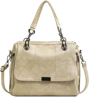 Women Vintage Faux Leather Satchel Handbag Urban Work Tote Purse Shoulder Cross Body Casual Daily Travel Bag,Khaki