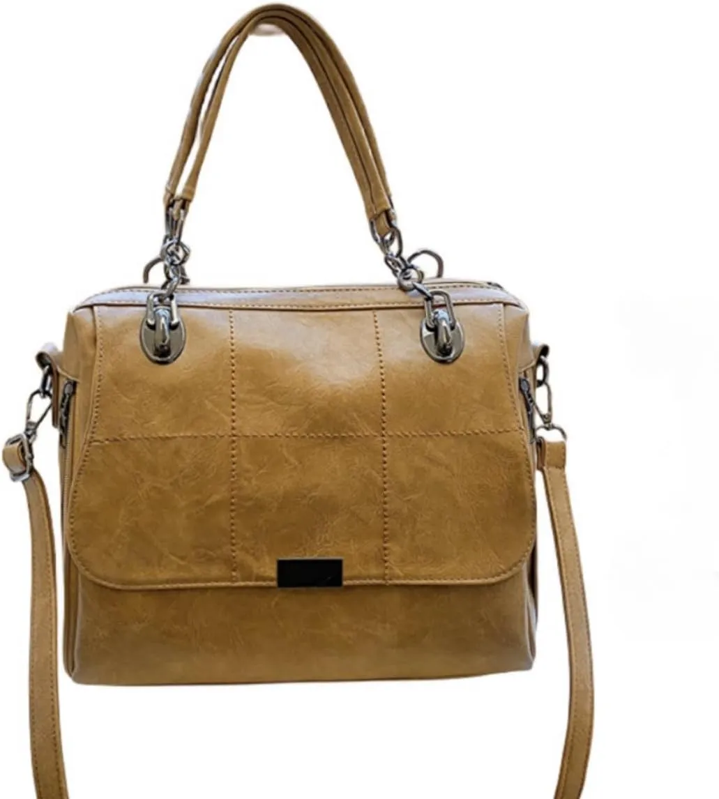 Women Vintage Faux Leather Satchel Handbag Urban Work Tote Purse Shoulder Cross Body Casual Daily Travel Bag,Khaki