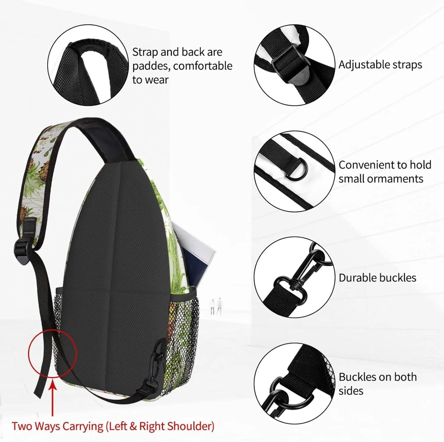 Women Watercolor Splash Fresh Pineapple Crossbody Sling Backpack for Men Chest Bag Shoulder Bag Lightweight One Strap Backpack Travel Outdoor Daypack