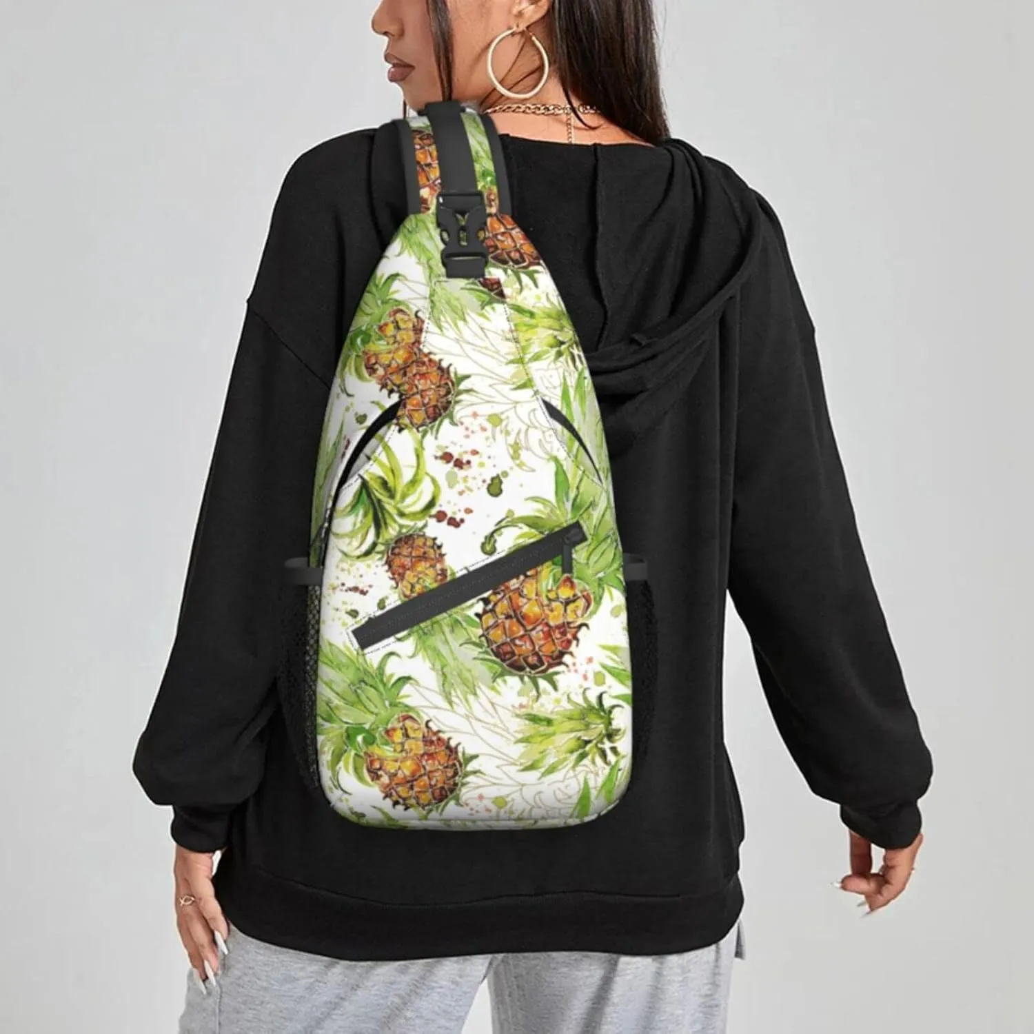 Women Watercolor Splash Fresh Pineapple Crossbody Sling Backpack for Men Chest Bag Shoulder Bag Lightweight One Strap Backpack Travel Outdoor Daypack