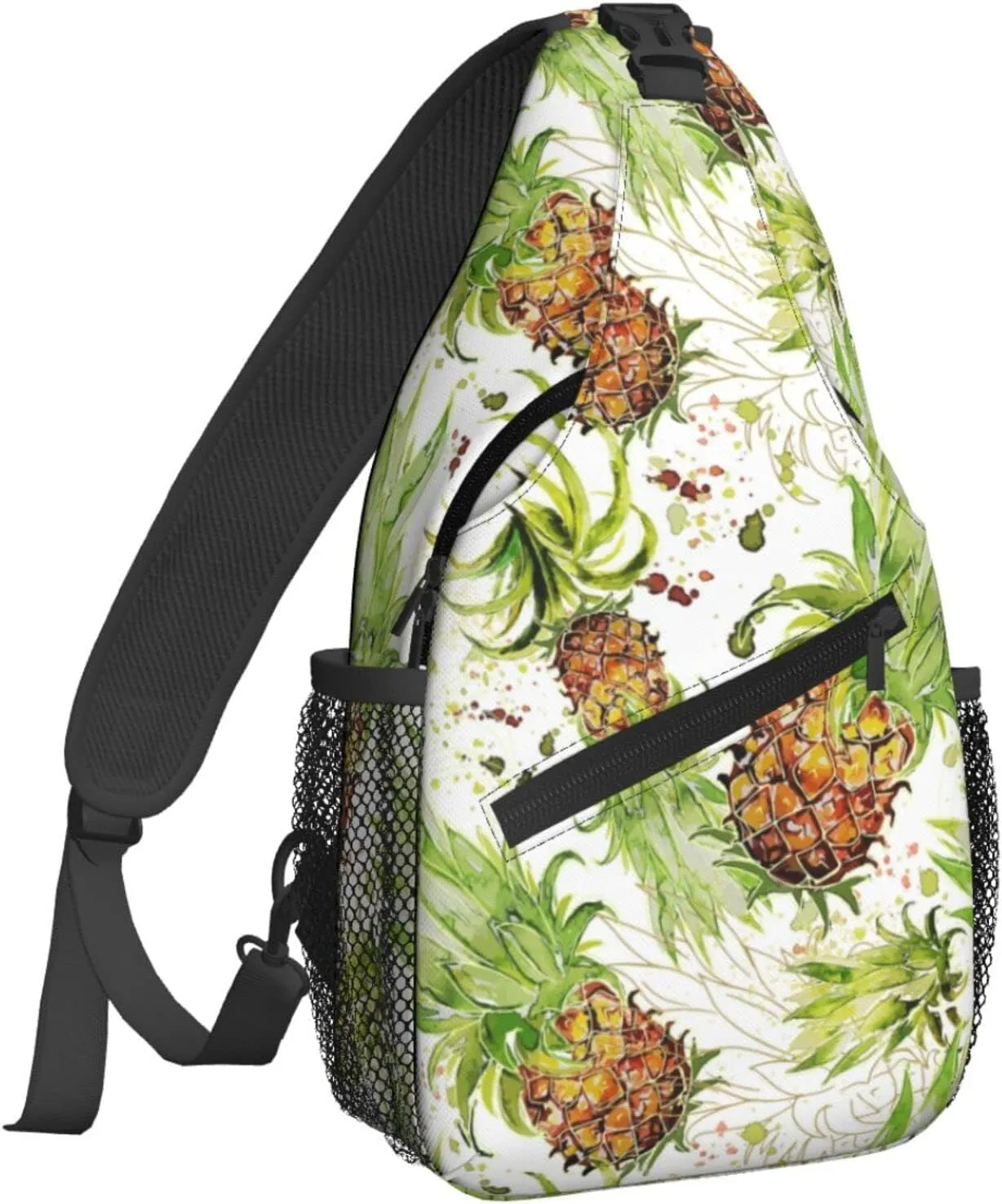 Women Watercolor Splash Fresh Pineapple Crossbody Sling Backpack for Men Chest Bag Shoulder Bag Lightweight One Strap Backpack Travel Outdoor Daypack