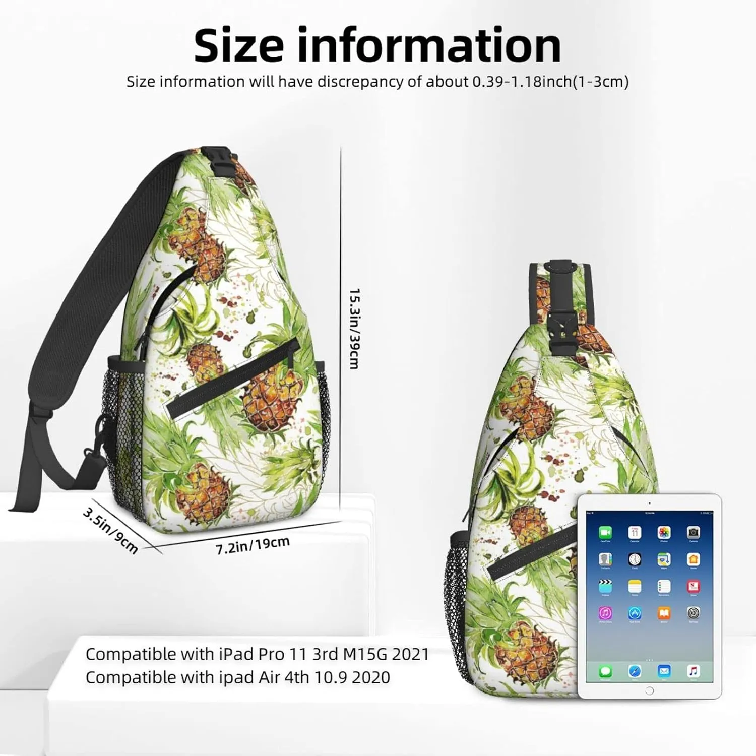 Women Watercolor Splash Fresh Pineapple Crossbody Sling Backpack for Men Chest Bag Shoulder Bag Lightweight One Strap Backpack Travel Outdoor Daypack