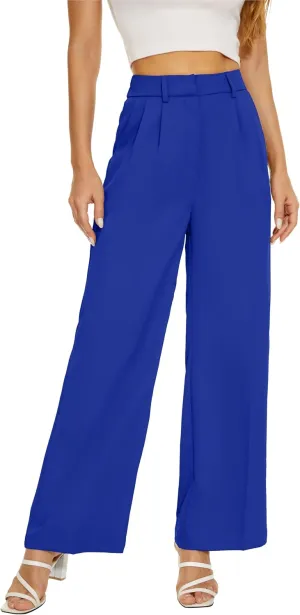 Women Wide Leg High Waist Wide Leg Pants Loose Fit Back Elastic Waist Pleated Front Trousers for Work Casual