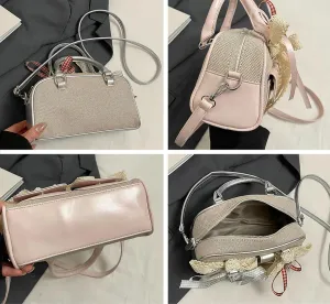 Women Woven Bag Bow Purse Y2k Ballet Hobo Purse Vintage Crossbody Bags Boston Handbags Trendy Satchel Sling Bag 2025 Fashion