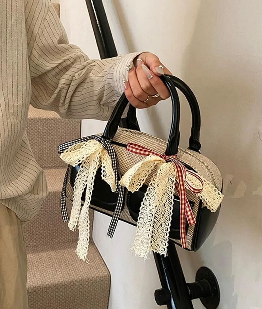 Women Woven Bag Bow Purse Y2k Ballet Hobo Purse Vintage Crossbody Bags Boston Handbags Trendy Satchel Sling Bag 2025 Fashion