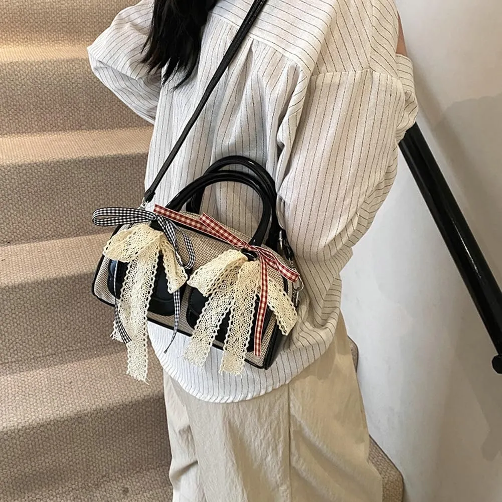 Women Woven Bag Bow Purse Y2k Ballet Hobo Purse Vintage Crossbody Bags Boston Handbags Trendy Satchel Sling Bag 2025 Fashion