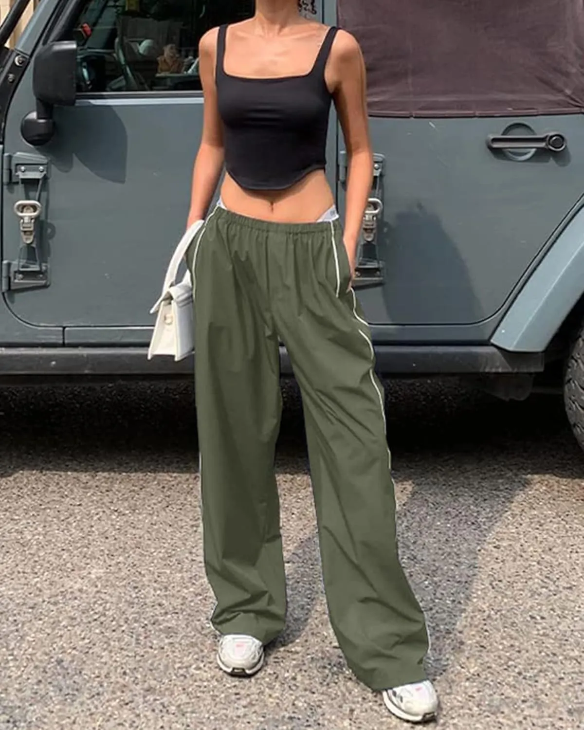 Women Y2K Baggy Track Pants Elastic Waist Wide Leg Parachute Jogger Sweatpants